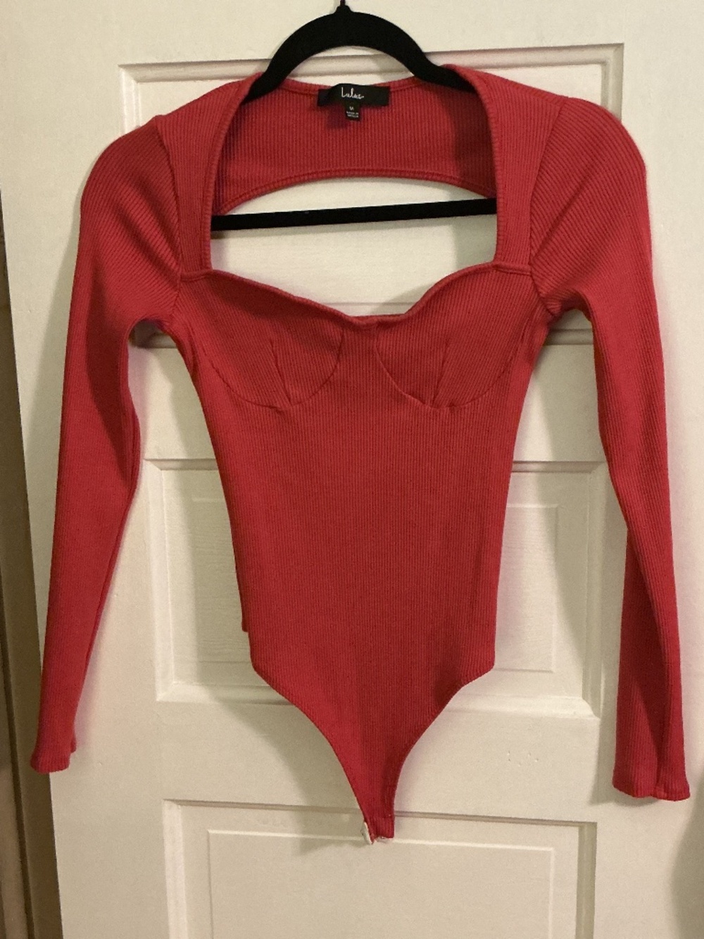 Lulus Coral Ribbed Bustier Long Sleeve Bodysuit